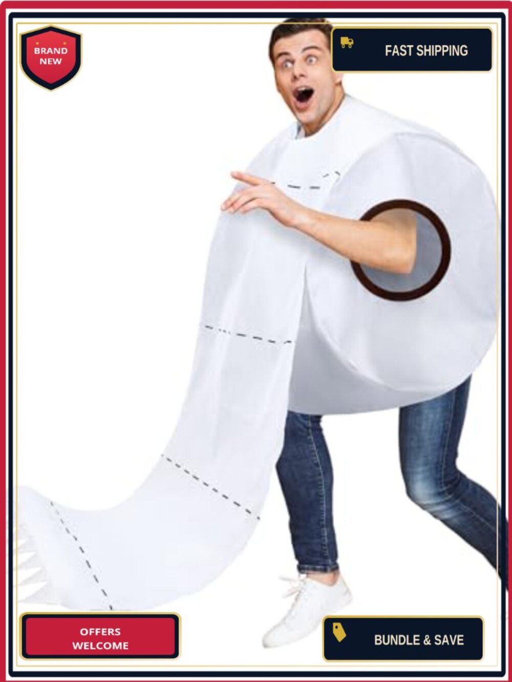 Toilet Paper Roll Costume Adult One Size Fits Most Halloween Jumpsuit